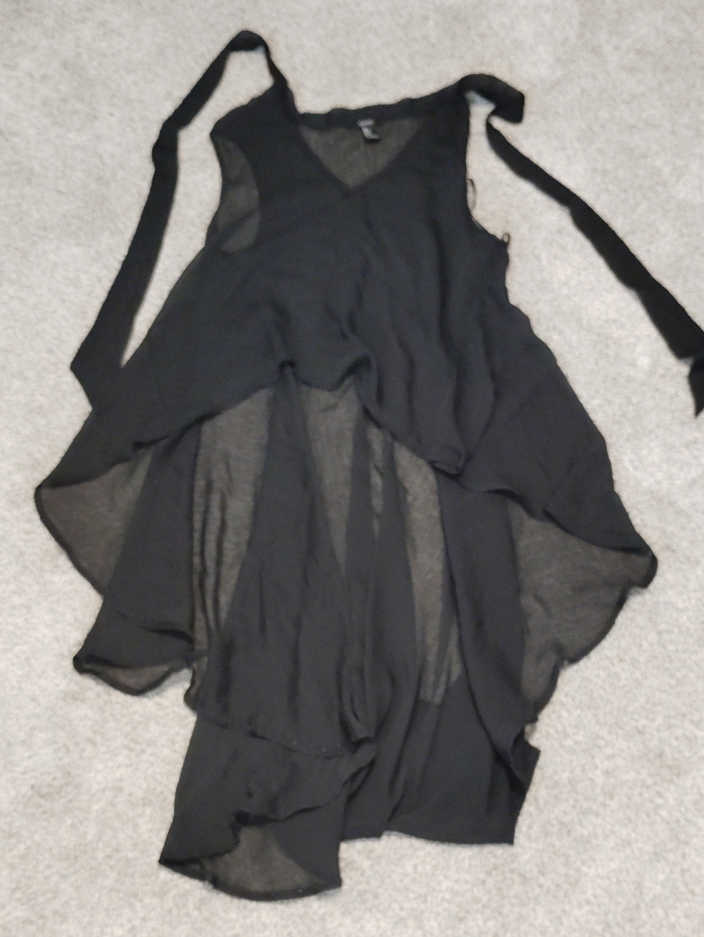 Black Asymmetric Sheer Layered V-Neck Dress